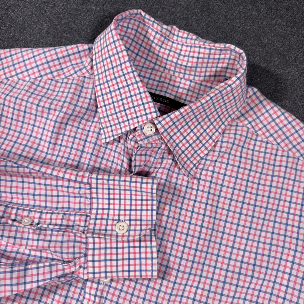Billy Reid Button Down Shirt Mens M Pink Blue Plaid Cotton Made in Italy Casual